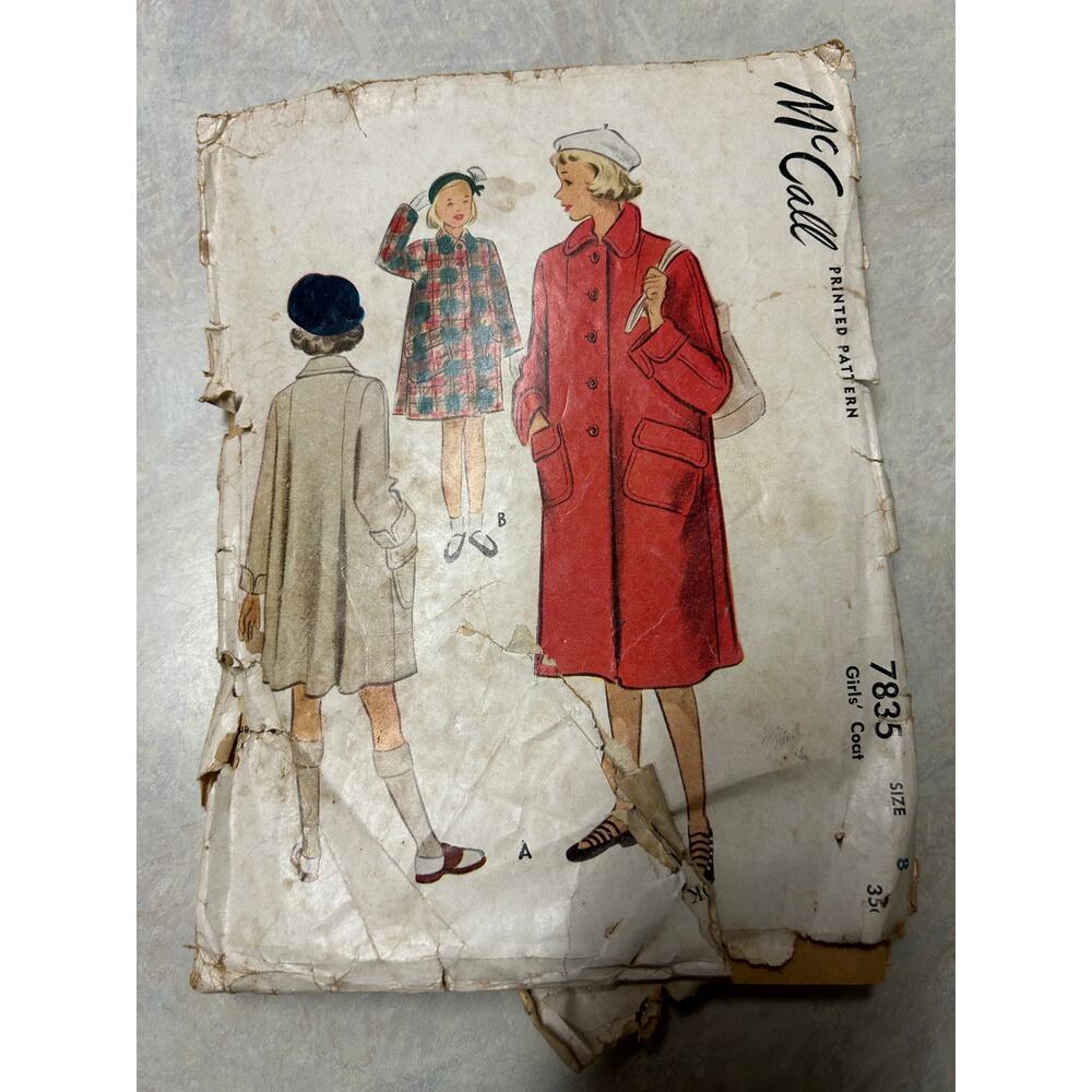 Vintage 1940's-50's McCall Pattern #7835 Girls Coat Size 8